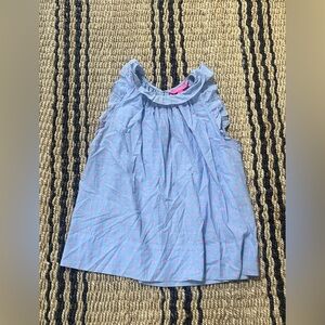 Lilly Pulitzer light blue sleeveless shirt with mock color and pink embroidery.